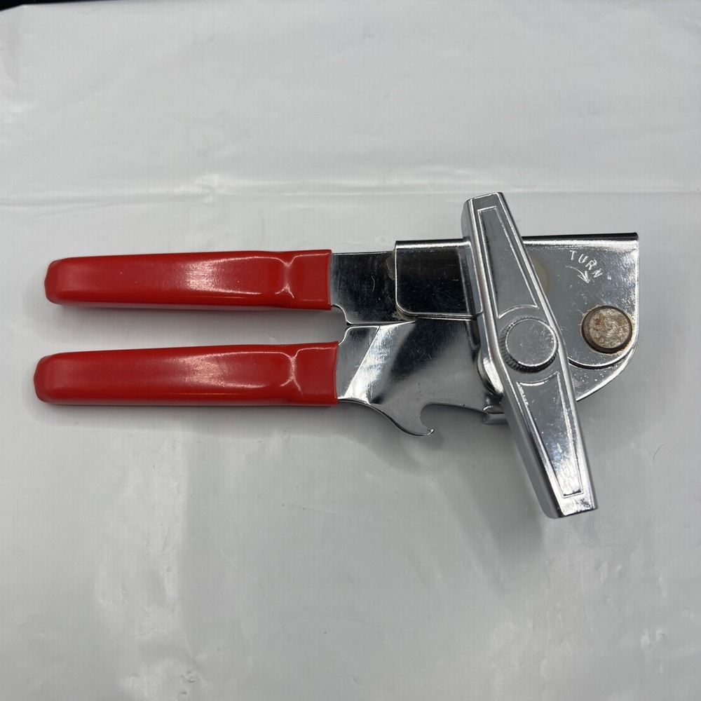 Vtg Swing-A-Way Manual Can Opener Red Handle Grip Bottle Opener Made In USA